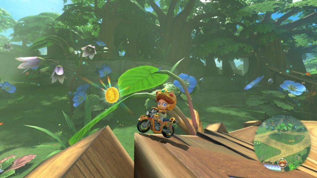 Mario Kart World - Alguns desafios, principalmente para obter as moedas Peach, exigem habilidade nas novas mecânicas, como os saltos.
